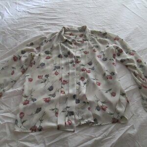 Blouse-Alfred Dunner long-sleeve white w/pink flowal